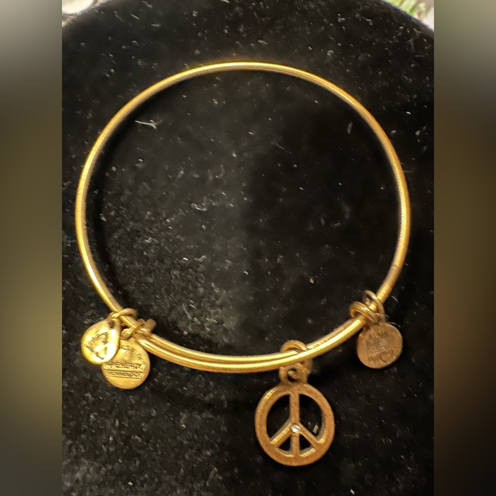 Alex and Ani Gold Charm Bracelet with Peace Symbol